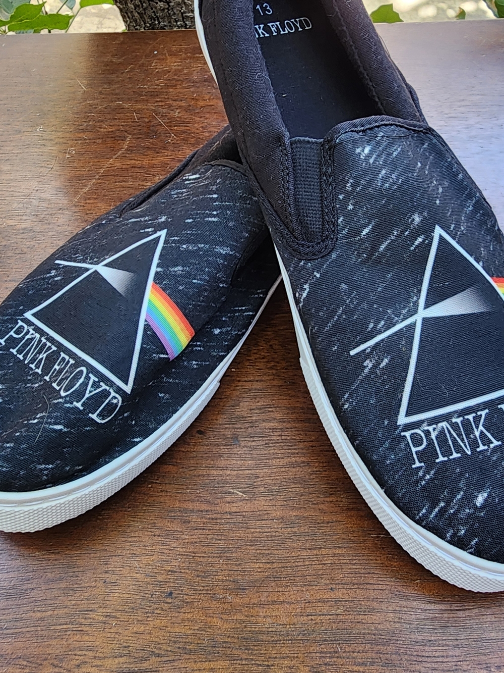 Pink Floyd Dark Side of the Moon Canvas Slip On Shoes Black Size [13]
